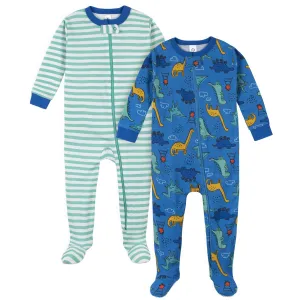 2-Pack Boys Dinosaur Snug Fit Footed Cotton Pajamas