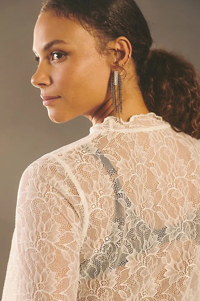 Anthropologie layered lace turtleneck, white