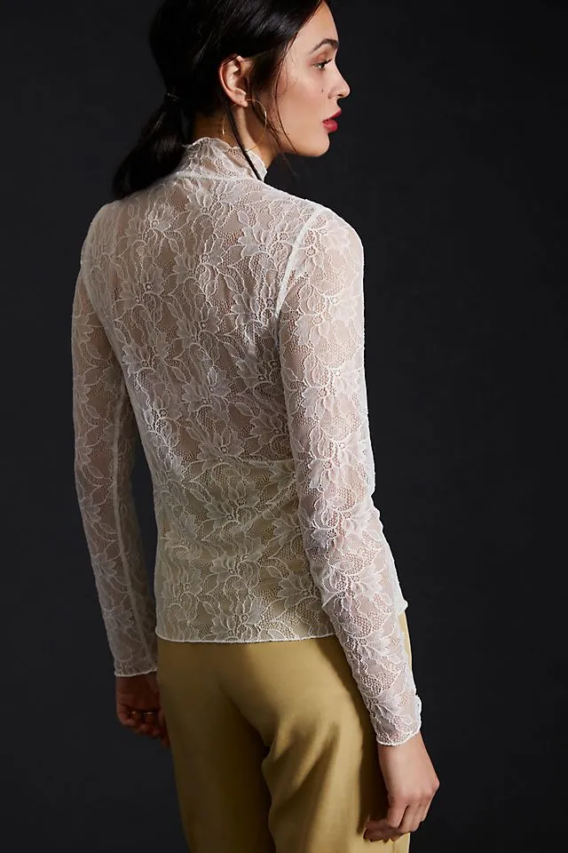 Anthropologie layered lace turtleneck, white