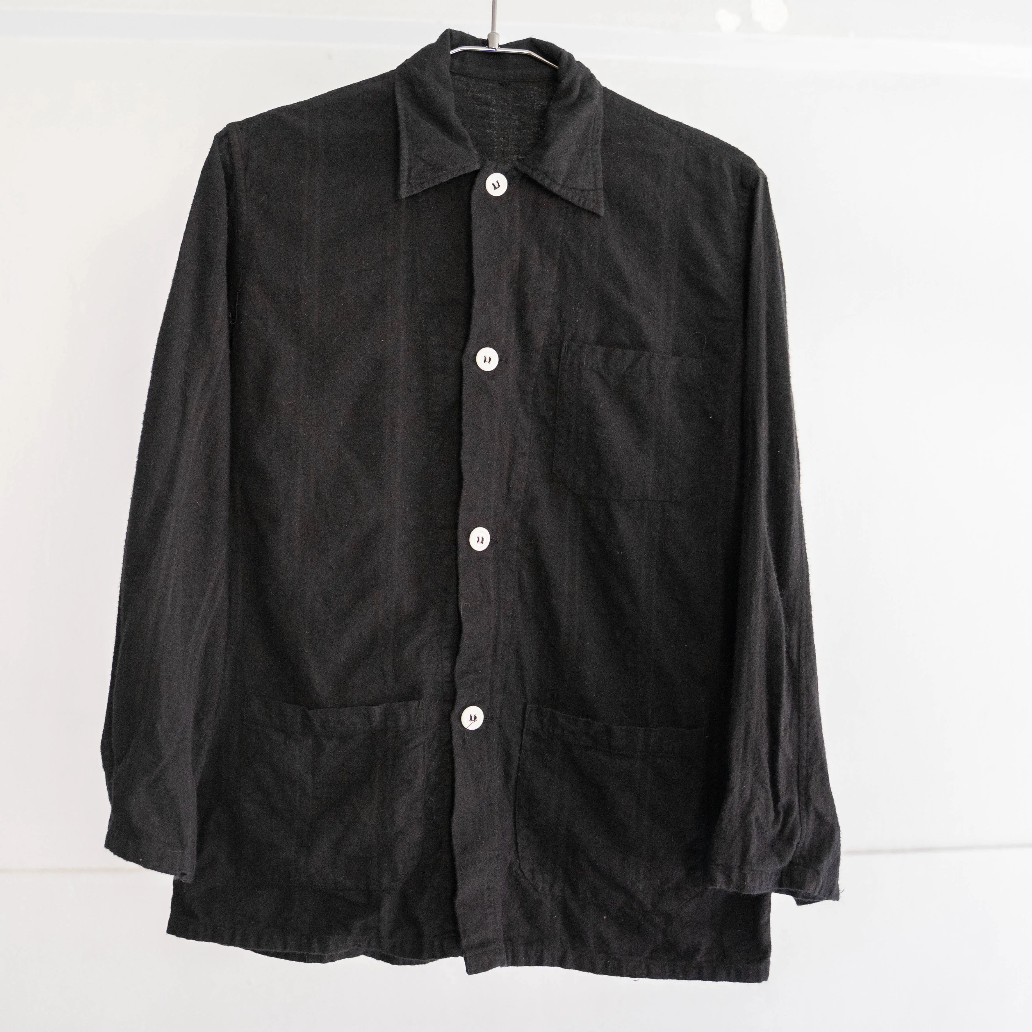 around 1980s Europe cotton flannel stripe pattern pajamas shirt ’black dyed'