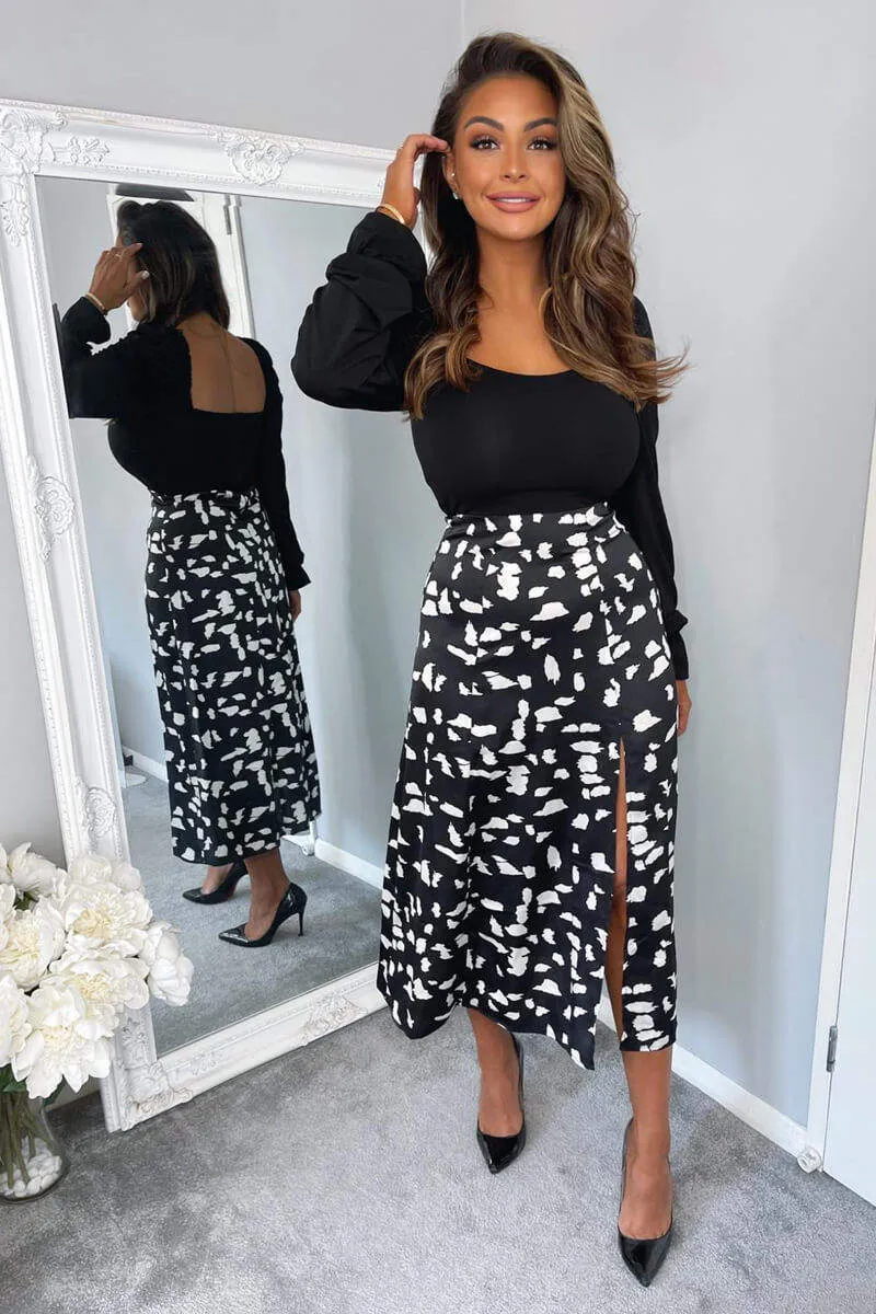 Black And White Square Neck 2 in 1 Midi Dress