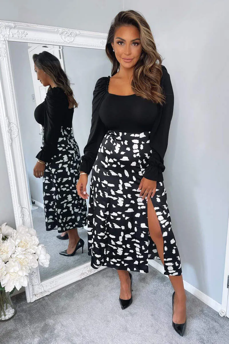 Black And White Square Neck 2 in 1 Midi Dress