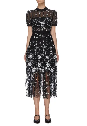 Black Deco Sequins Floral Embroidered Midi Dress