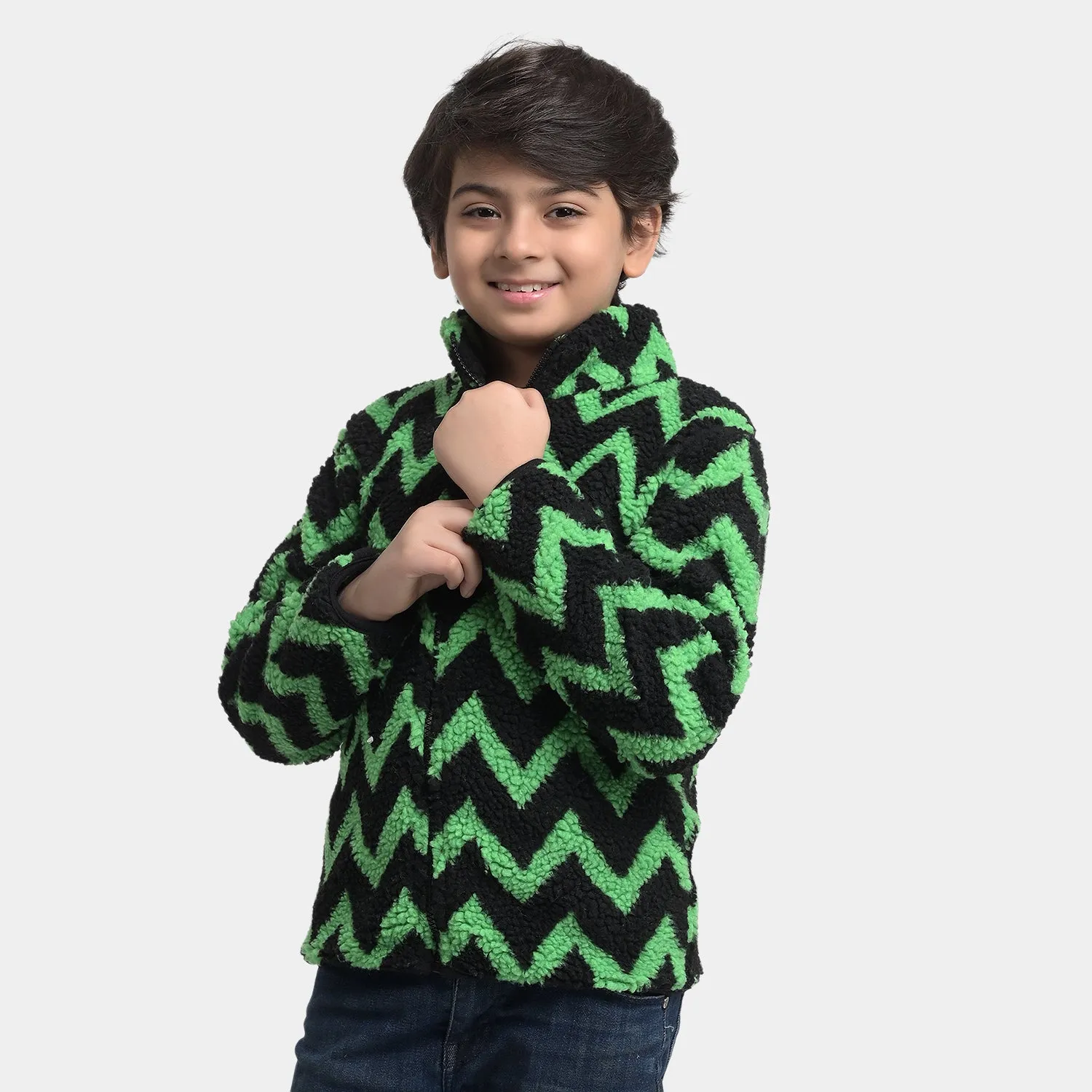 Boys Sherpa Jacket Zigzag-Black/Green