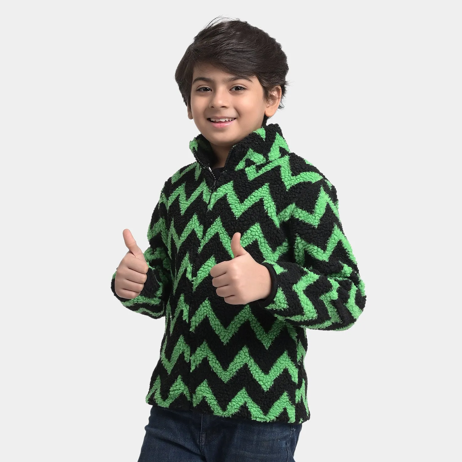 Boys Sherpa Jacket Zigzag-Black/Green