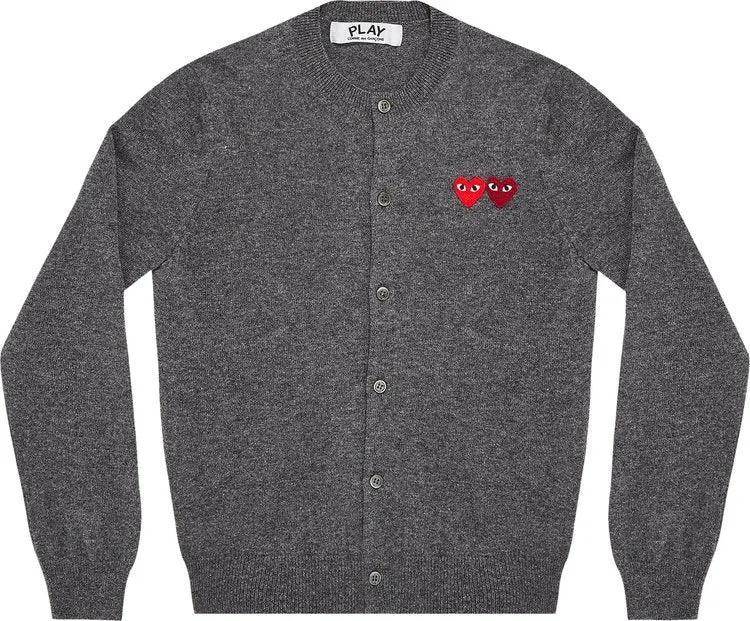 Cardigan Comme des Garçons PLAY Wool Layered Double Heart Cardigan 'Grey', gray