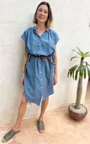 Chambray Khadi button dress-sale