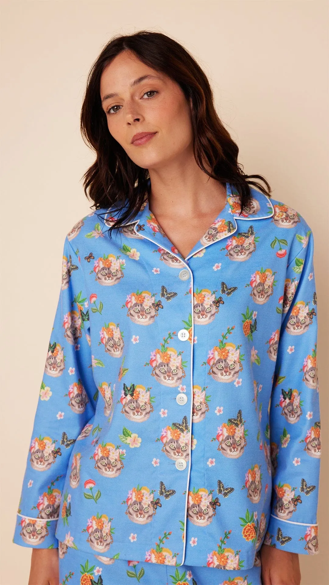 Flowery Feline Flannel Pajama