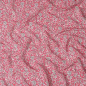 Hot pink synthetic crepe fabric with grey and maroon digital prints in floral design-D15782