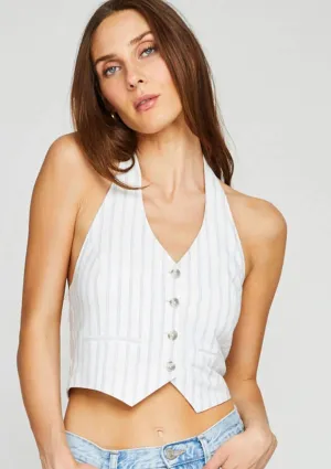 Leo Halter Tank Top - White Stripe