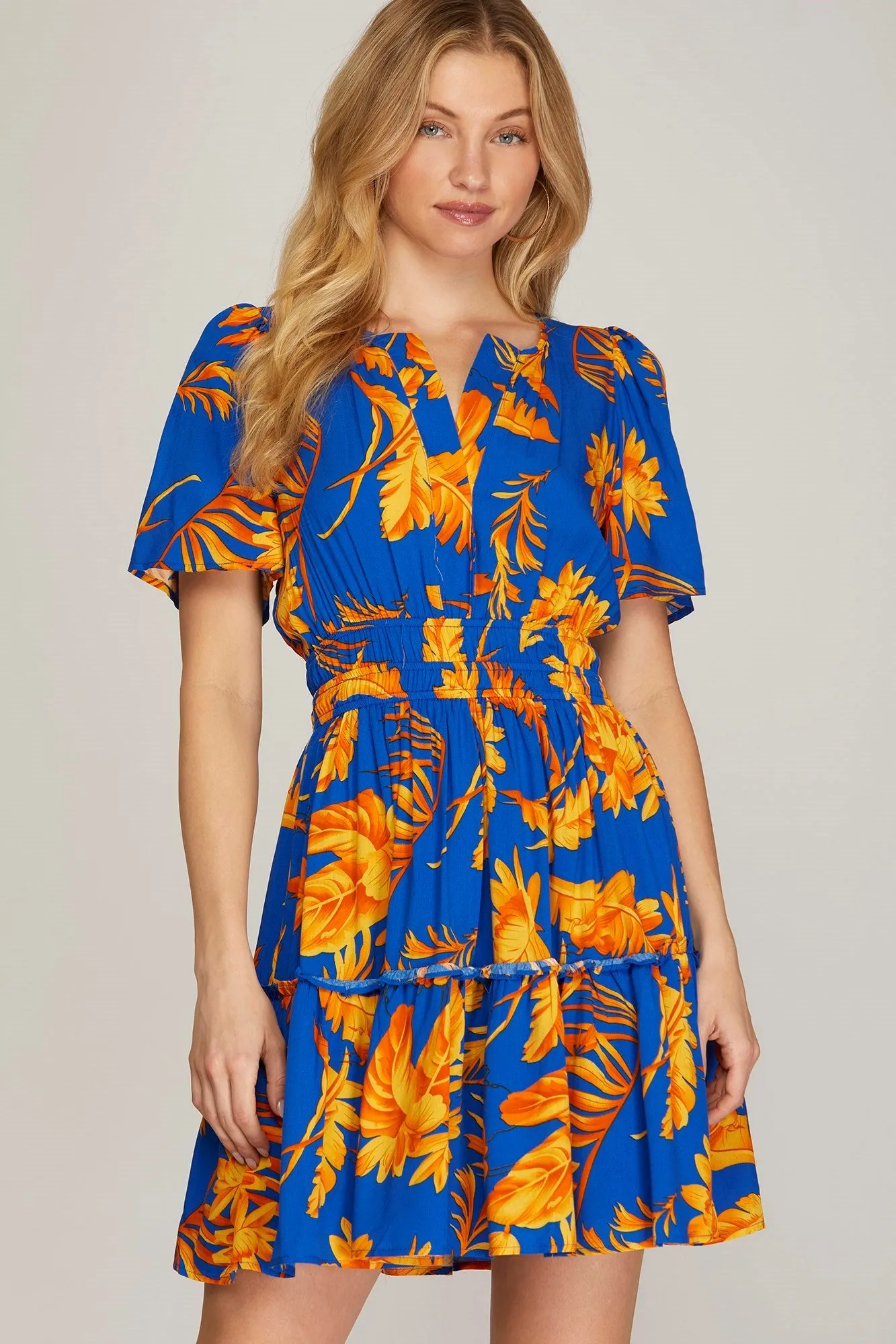 Lightweight Elastic waist Floral Dress