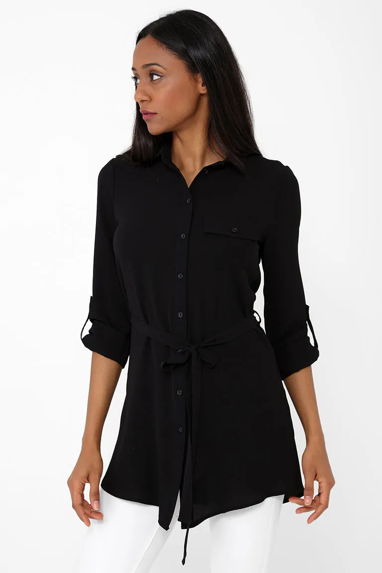 Lightweight Shirt Dress in Black Ex Brand