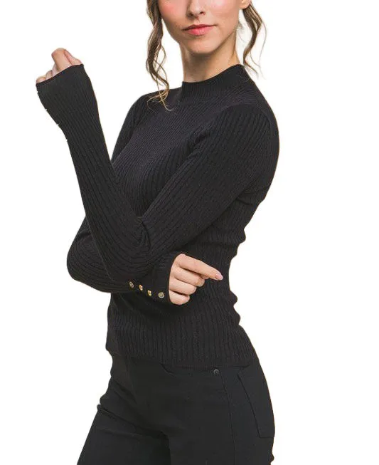 Lily Fitted Ribbed Sleeve Button Knit