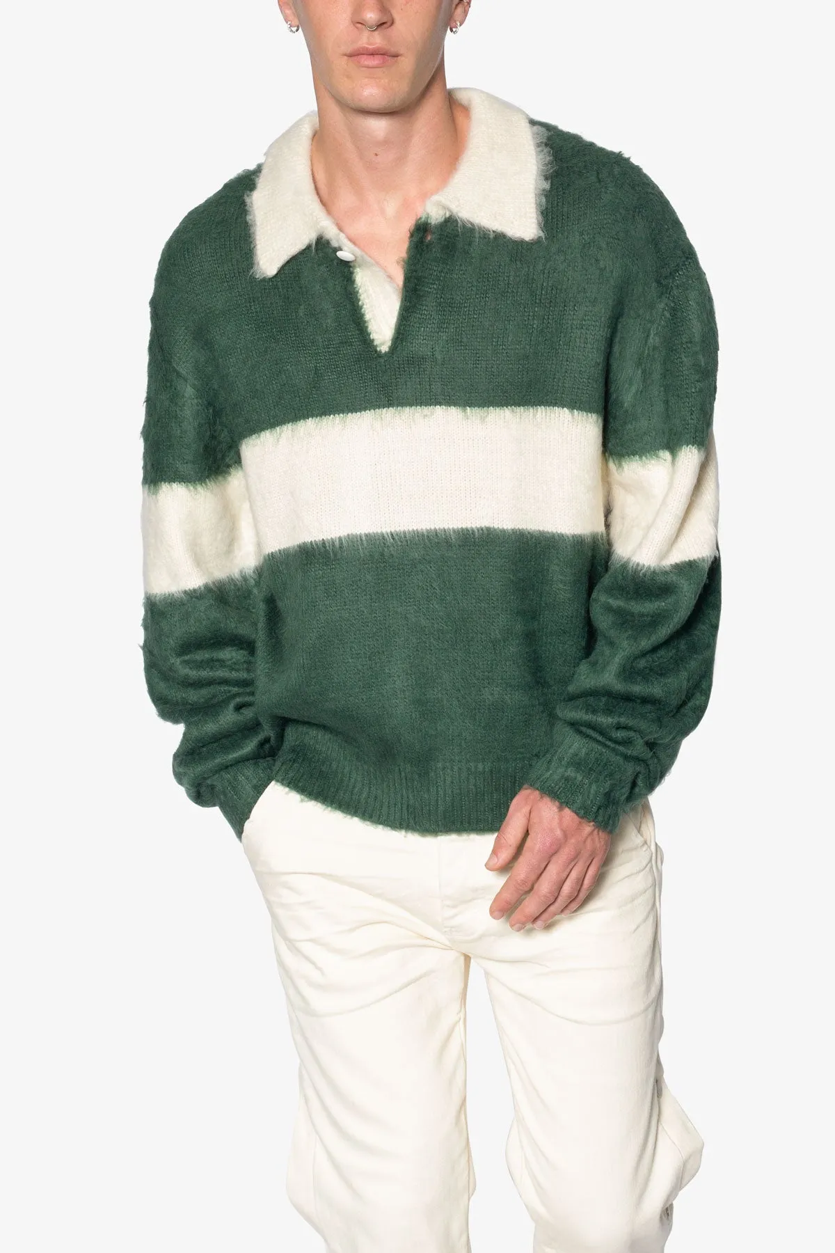 Mohair Rugby Sweater - Green/White