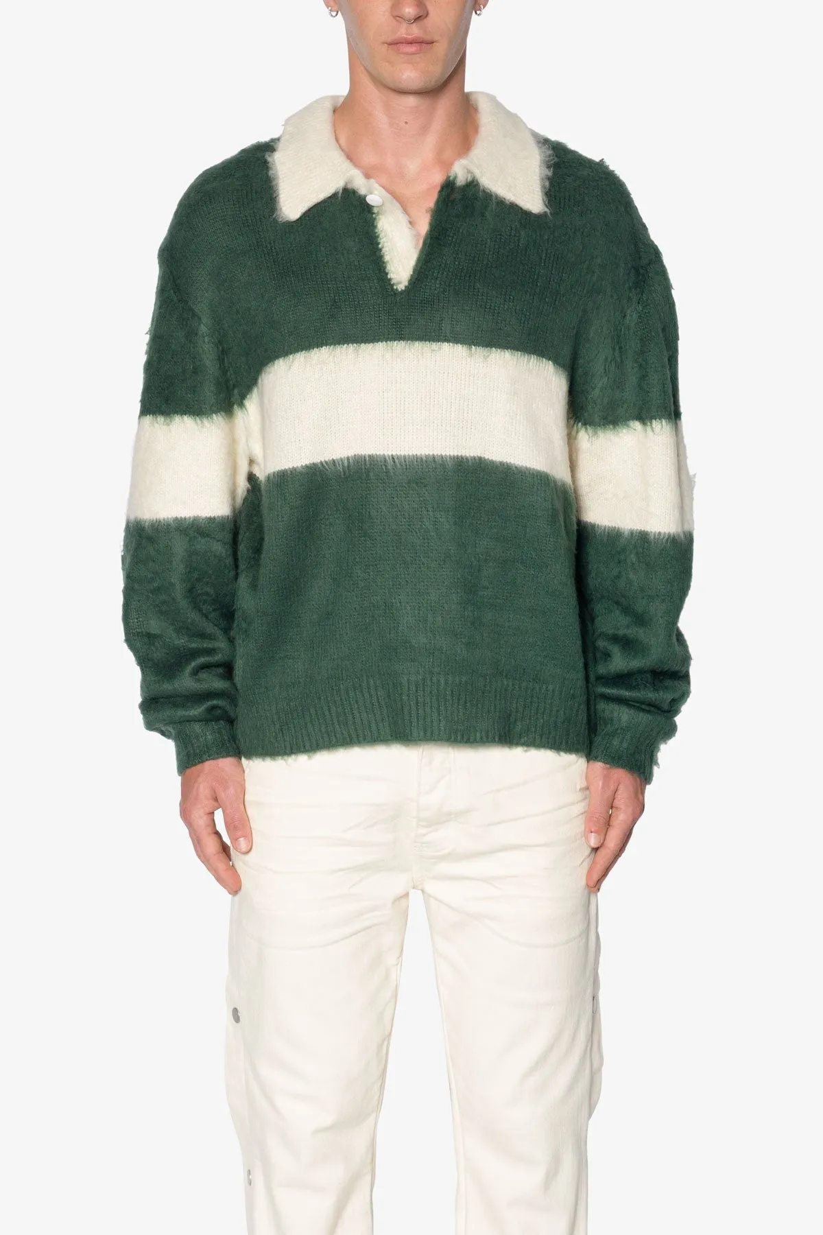 Mohair Rugby Sweater - Green/White