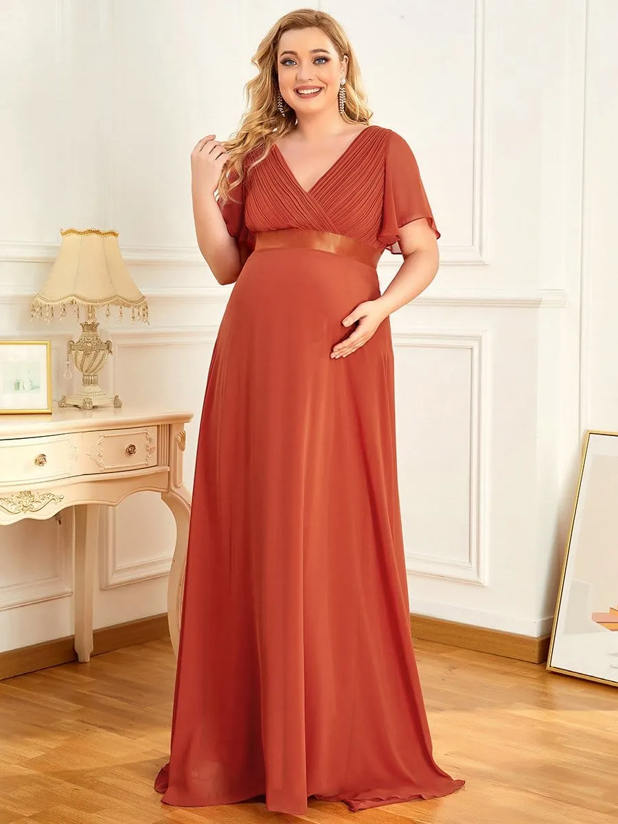 Plus Size Ruffle Sleeve Floor-Length Formal Maternity Dress