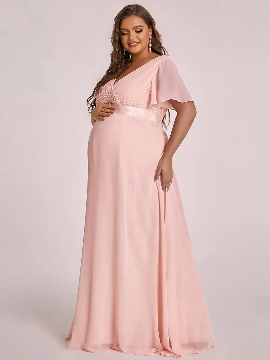 Plus Size Ruffle Sleeve Floor-Length Formal Maternity Dress