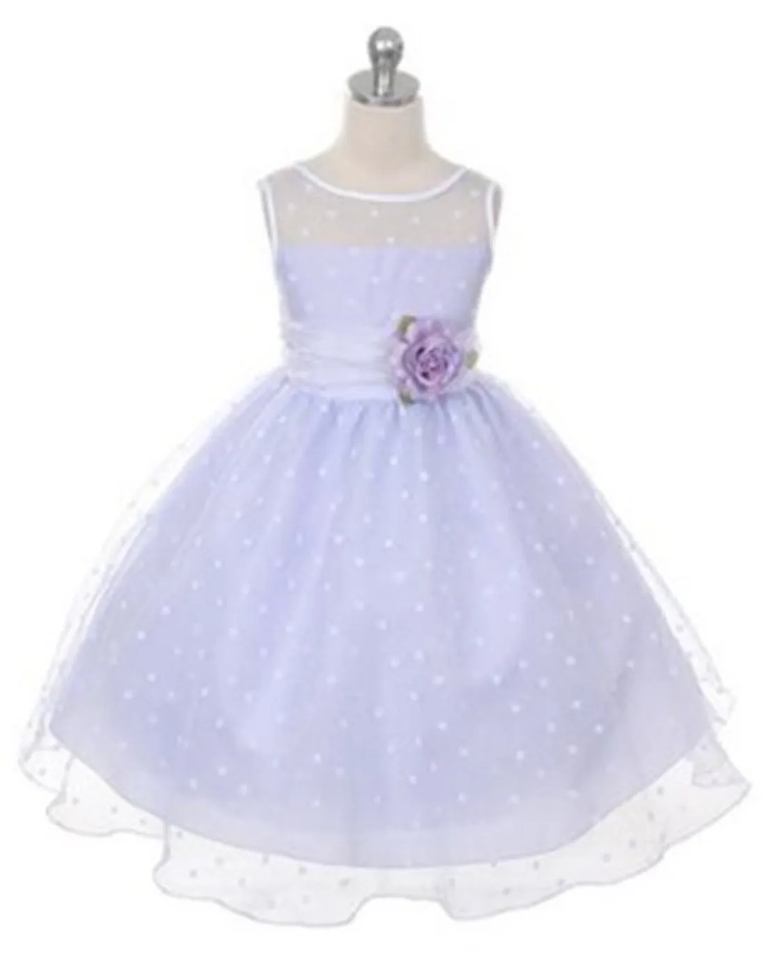 Polka Dot Organza Overlay Dress with an Organza Sash - Lavender