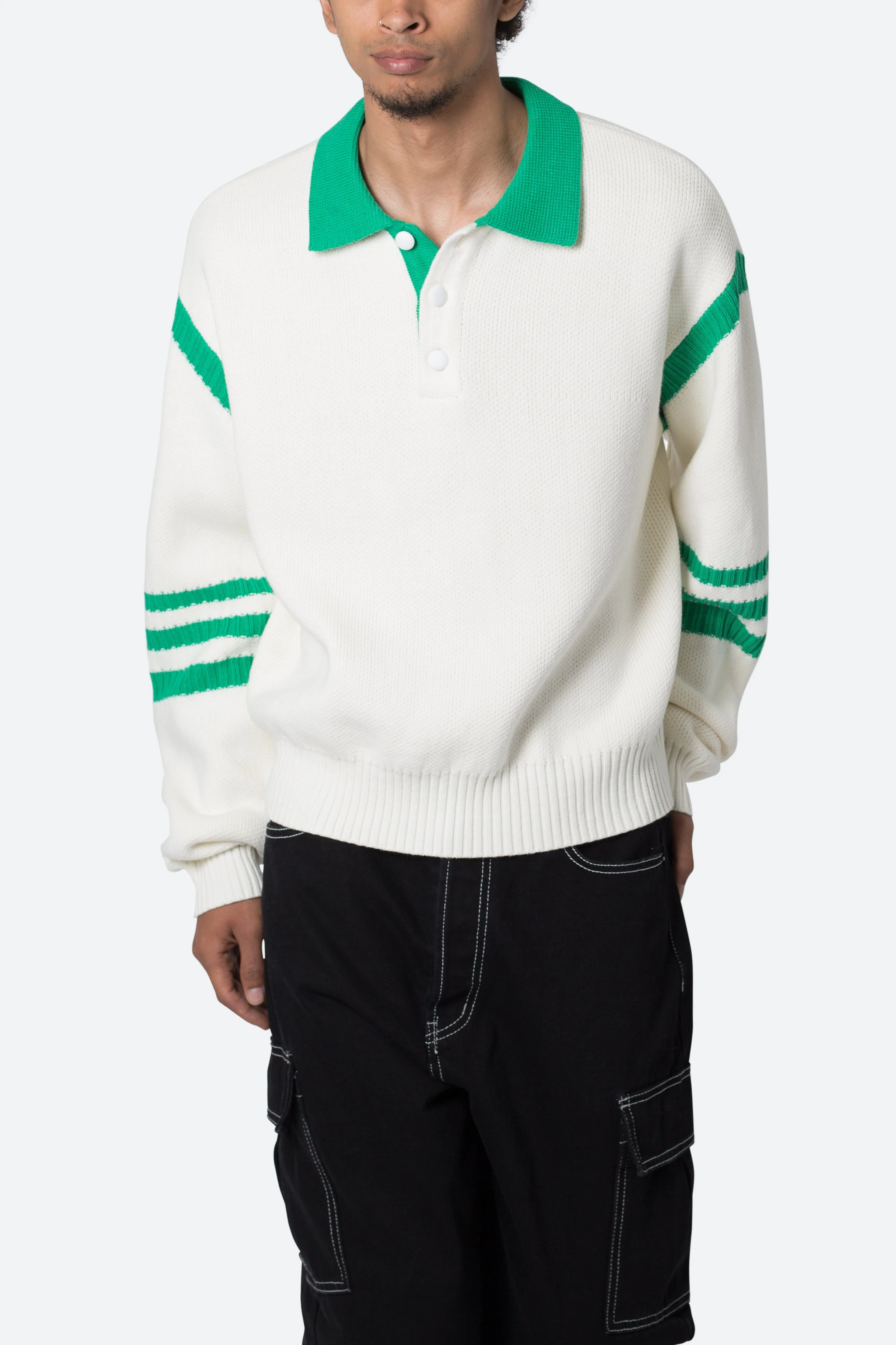 Polo Knit Sweater - Green/White