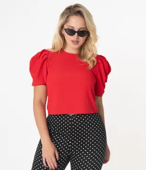 Red Crinkle Crop Top