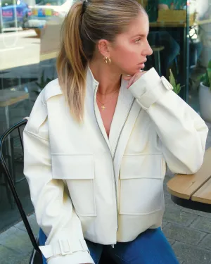 Reload Draped Leather Look Jacket - Cream