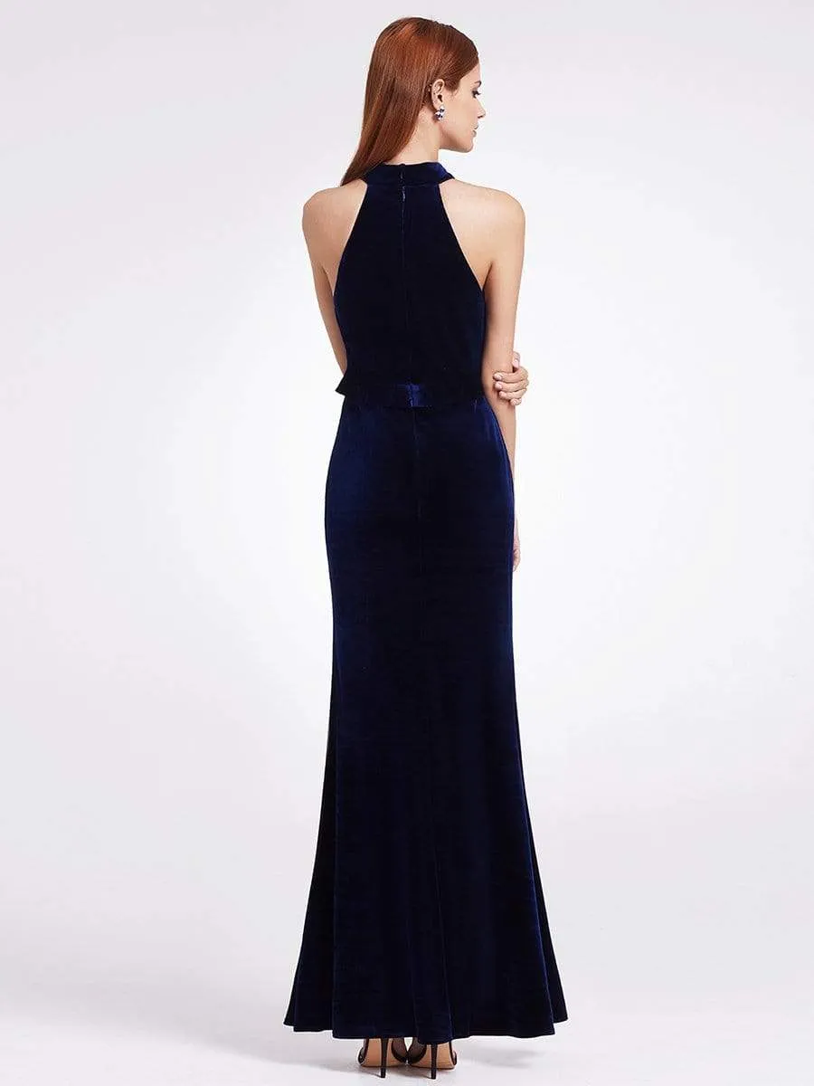 Sexy High Collar Velvet Mermaid Evening Dress