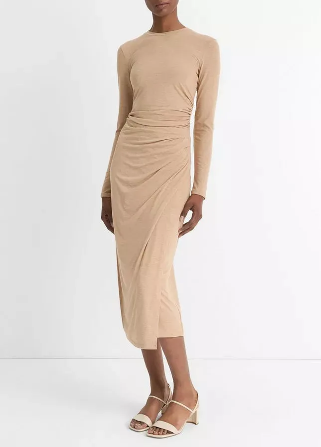 Side Drape Midi Skirt in Cashew