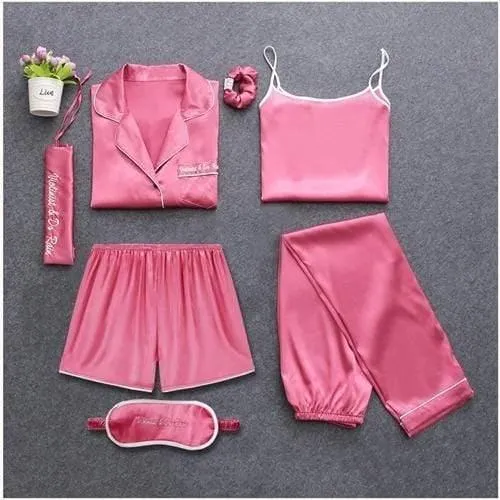 Sleepwear 7 Pieces Pyjama Set Women Autumn Winter Sexy Pajamas Sets Sleep Suits Soft Sweet Cute Nightwear Gift Home Clothes