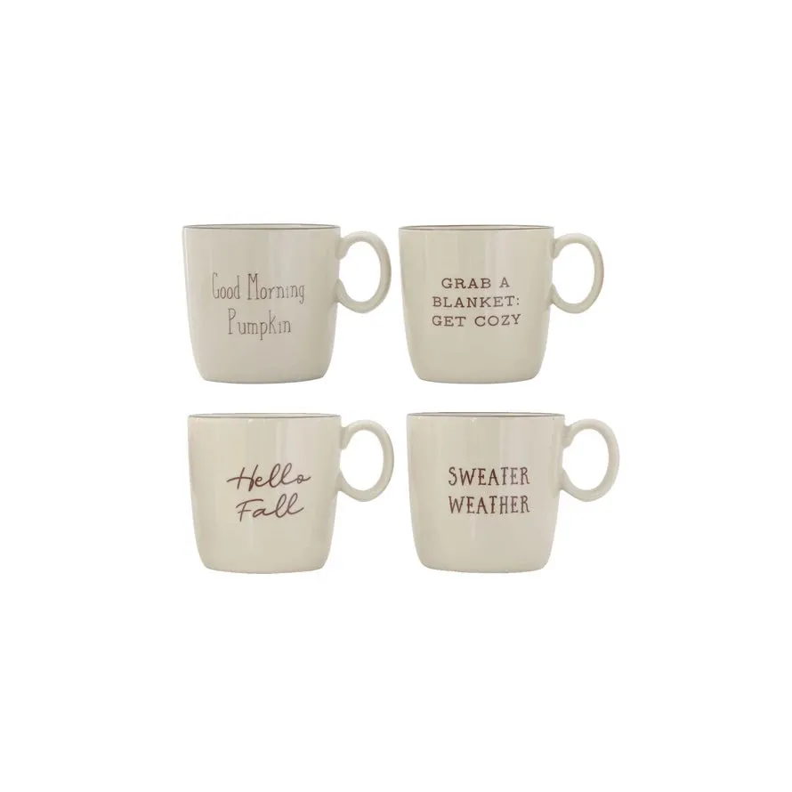 Stoneware Mug with Fall Phrase, 4 Styles