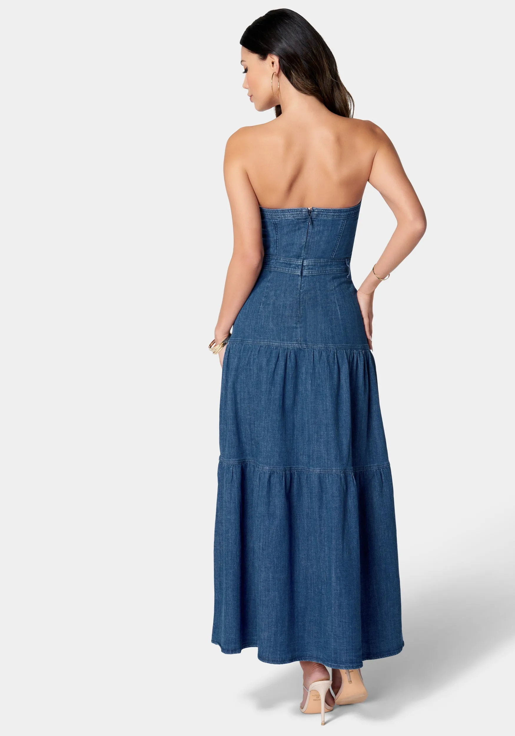 Strapless Tiered Lightweight Denim Dress