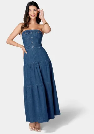 Strapless Tiered Lightweight Denim Dress