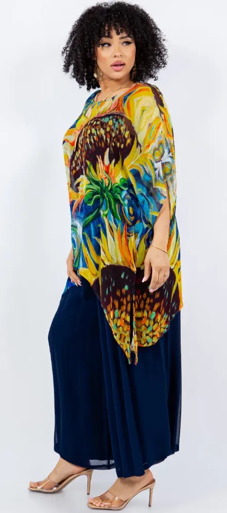 Sunheart SunFlowers Oversize Tunic Top Lagenlook Boho Hippie Chic SML-6X 