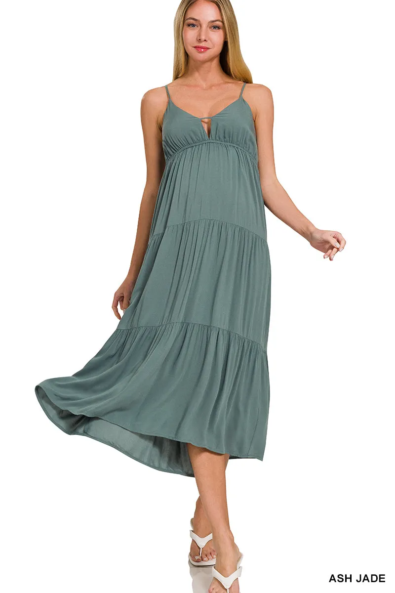 Sweetheart Neckline Tiered Cami Midi Dress - Ash Jade