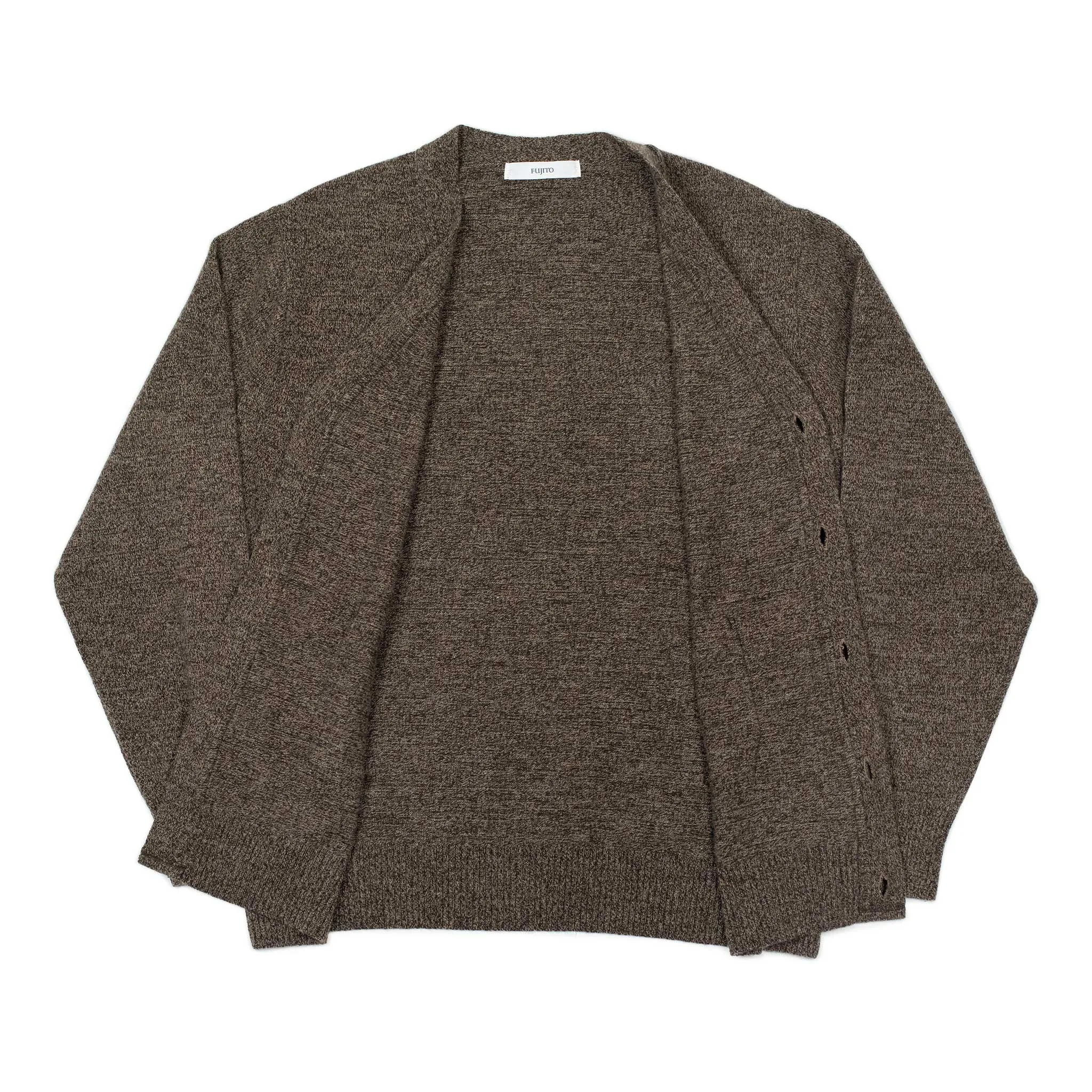 V-neck cardigan in brown melange pure cashmere