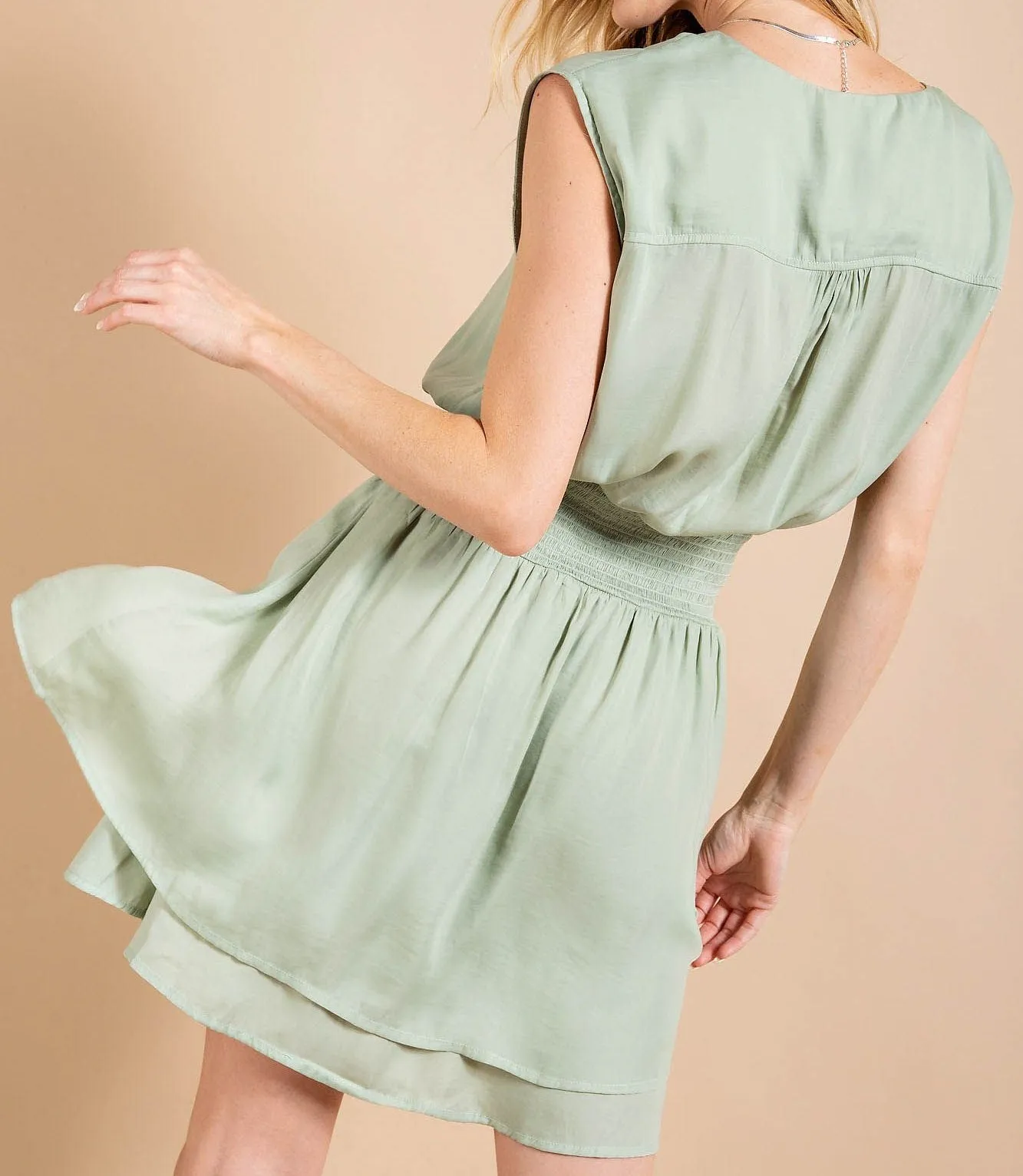 Waist Smocked Dress in Sage